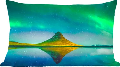 Produktbild von MuchoWow® Zierkissen Sofakissen Wohnzimmer Dekokissen 50x30 cm Nordlicht - Berge - Wasser - Island - Natur - Wohnzimmerdekoration - Polster mit Photo