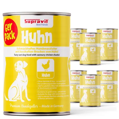 Produktbild von Supravit Hundenassfutter mit Huhn 6 x 820g Dosen | Nassfutter getreidefrei mit hohem Fleischanteil für Hunde