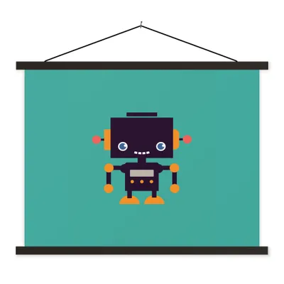 Produktbild von MuchoWow® Textilposter Roboter - Gesicht - Antenne - Blau - Jungen 60x45 cm mit schwarzem Rahmen - Poster Schlafzimmer