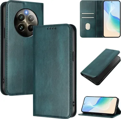 Immagine prodotto di Custodia per Realme 13 4G/Realme 12+/Realme Narzo 70, custodia in pelle vintage con protezione RFID, slot per carte, supporto Verde