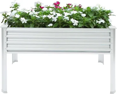 Imagen del producto de Cama elevada de metal de 120x60x80 cm con patas, ideal para cultivar verduras y flores