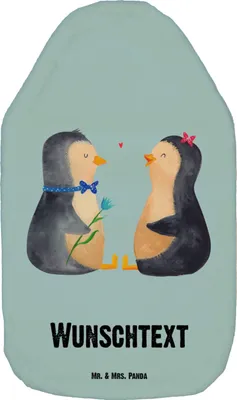Produktbild von Mr. & Mrs. Panda Personalisierte Wärmflasche Pinguin Pärchen - Eisblau - Personalisierte Geschenke, Personalisiertes Körnerkissen, Personalisiertes Wärmekissen, Traumpaar
