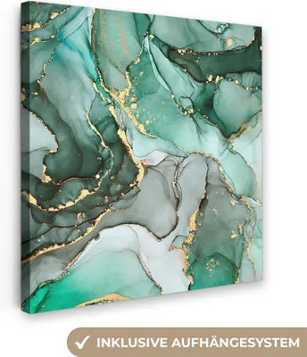 Obrázek produktu pro OneMillionCanvasses® - Obrazy na plátně - Zlato - Mramor - Zelená - - Mramorový vzhled - Šedá, nástěnné umění, nástěnné dekorace Obývací pokoj, 90x90cm