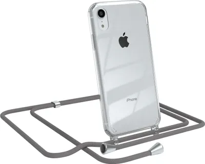 Produktbild von EAZY CASE Handykette kompatibel mit Apple iPhone XR, Handyhülle mit Umhängeband, Handykordel, Schutzhülle Clear, Band in Grau