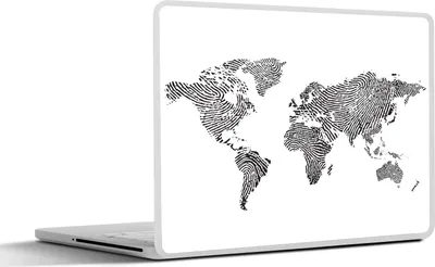 Produktbild von MuchoWow® Laptop Aufkleber Sticker Cover Weltkarte - Fingerabdruck - Schwarz - Weiß 36.5x27.5 cm - Laptop-Sticker