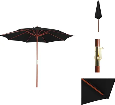 Image de vidaXL Parasol avec mât en bois 300 x 258 cm Noir - Parasols & ombrelles