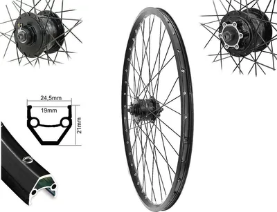 Produktbild von Bärwinkels 28 Zoll Vorderrad Hohlkammerfelge DC19 DISK schwarz Shimano NABENDYNAMO 6-Loch DH3D32