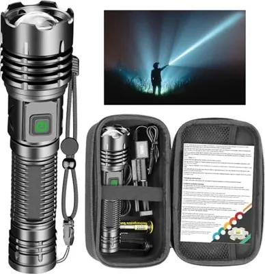Produktbild von Taschenlampe LED Aufladbar 30W, 20000 Lumen Extrem Hell, Batteriebetrieben 5 Modi, Wasserdicht Power Bank Zoom Einstellbare Leistung Indikator für