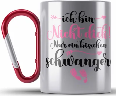 Produktbild von Trendation - Edelstahl Tasse Karabiner Ich Bin Nicht Dick Ich Bin Schwanger Geschenk Überraschung Schwangerschaftsverkündung (Rot)