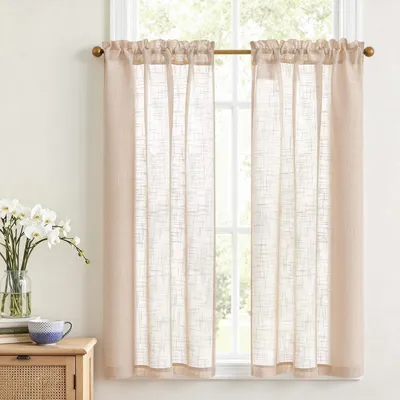 Imagen del producto de Juego de 2 cortinas cortas para cocina, de 65 x 115 cm, color taupe, con tul