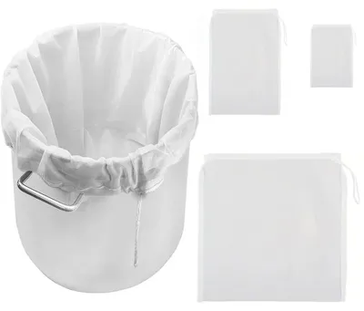Produktbild von Filterbeutel Set - 4 Stück Nylon Siebbeutel mit Kordelzug - 200 Mikron Pressbeutel für Bier Wein und Saft - 3 verschiedene Größen