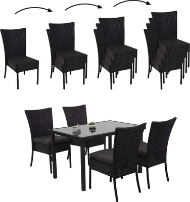 Produktbild von Poly-Rattan Garnitur HWC-G19, Sitzgruppe Balkon-/Lounge-Set, 4xStuhl+Tisch, 120x75cm - schwarz, Kissen dunkelgrau