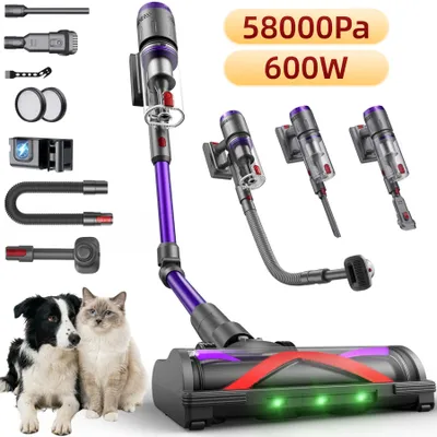 Produktbild von Akku Staubsauger mit 1m Flexschlauch, 58 kPa Saugkraft & 75 Min Laufzeit, 2-in-1 Haustierbürste, LED-Touchdisplay, kabelloser Handstaubsauger für Tierhaare, schnurloser Stabstaubsauger für Zuhause und Auto