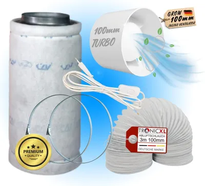 Produktbild von Grow Abluft Set 100mm leise Belüftungsset für Growbox Aktivkohlefilter Lüfter