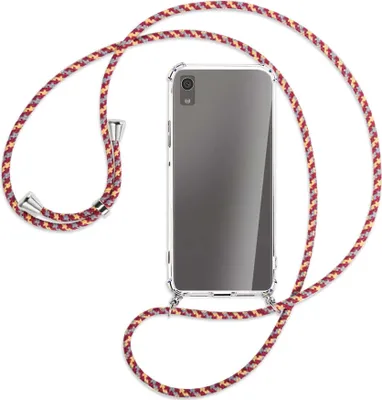 Produktbild von Handykette Backcover-Schutzhülle mit Band (Metall silberfarben) für Sony Xperia XA1 - weinrot/gelb/grau