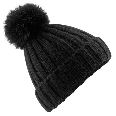 Image de Beechfield - Bonnet « Verbier » à pompon pour homme/femme, unie FK1432 (taille unique) (noir)