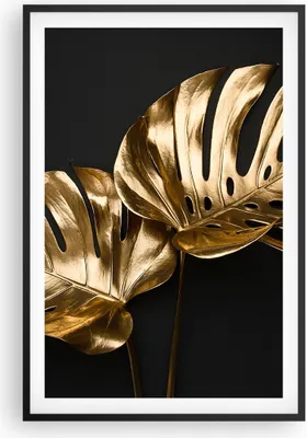 Produktbild von Gerahmtes Poster - Schwarzer Rahmen - Golden Blätter Monster - 61x91,5 cm - Wand Bild - Wanddeko - Wandbilder - Kunstposter - Wandposter - Bilderrahmen - Bilder - Kunstdruck - P2BPA61x91-4735