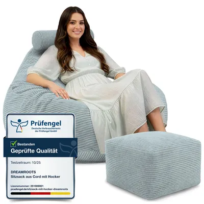 Produktbild von Dreamroots,Bean Bag 90x90x100 cm Sitzsack mit Lehne und Hocker und Bezug Sitzkissen Boden Chill Sack Bubibag Sitzsack Sitzsack mit Füllung, Green Lily