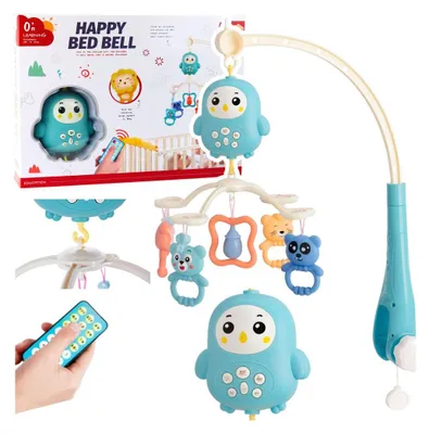 Produktbild von Babykarussell-Spieluhr mit Lampe, Rasseln, Teddybären, blau