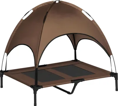 Produktbild von Erhöhtes Hundebett mit Baldachin, Outdoor-Hundeliege mit Dach, atmungsaktiv, Taftstoff, Camping, 92x76x90 cm