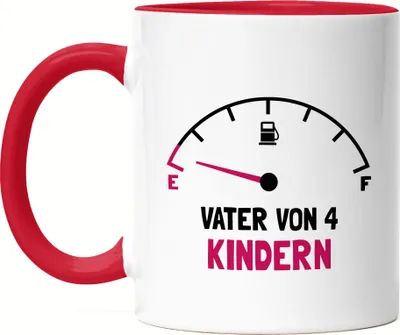 Produktbild von Vater von 4 Kindern Tasse Rot  Lustig Energielos Tank ist Leer Spruch Geschenk Vierfacher Papa