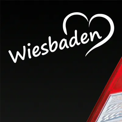 Produktbild von Auto Aufkleber Wiesbaden Herz Stadt City Liebe Love Heart 19,5x8 cm Weiss Glanz Sticker Heckscheibenaufkleber