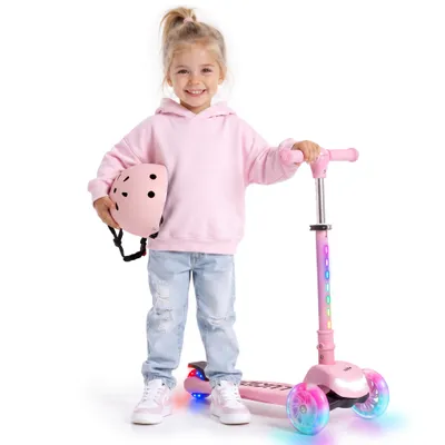 Obrázek produktu pro LUMI RIDE Trottinette pour enfants Trottinette à trois roues avec LED, freins arrière, hauteur réglable, charge maximale 50kg, pliable Arc-en-ciel rosa Sun Baby