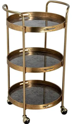 Productafbeelding van DRW servicekar met 3 metalen plateaus, goudkleurig, 87,5 x 50 x 44,6 cm