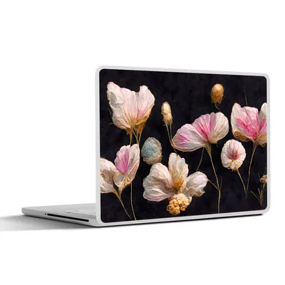 Produktbild von MuchoWow® Laptop Aufkleber Sticker Cover Blumen - Pflanzen - Rosa - Schwarz 40x30 cm - Laptop Dekoration - Selbstklebend