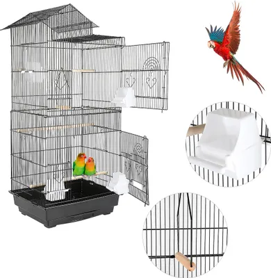 Produktbild von Vogelkäfig Vogelvoliere Vogelkäfig Vogelhaus Papageienkäfig Tierkäfig 46x35.5x99cm Schwarz