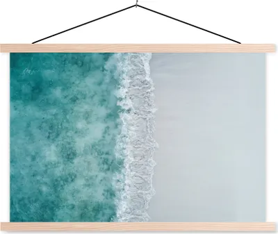 Produktbild von MuchoWow® Textilposter Strand - Meer - Wellen 120x80 cm mit holzfarbenen Rahmen - Aufhängeset