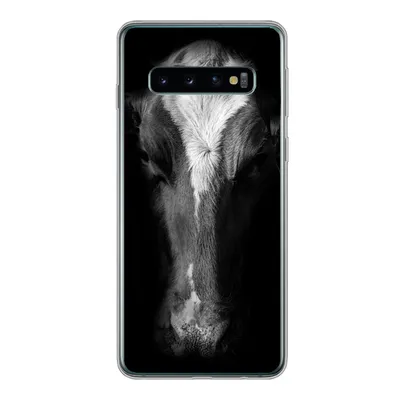 Produktbild von MuchoWow® Handyhülle Schutzhülle Hülle für Samsung Galaxy S10 Kuh Porträt auf schwarzem Hintergrund in schwarz und weiß Silikon Softcase Handy Hülle - Handytasche