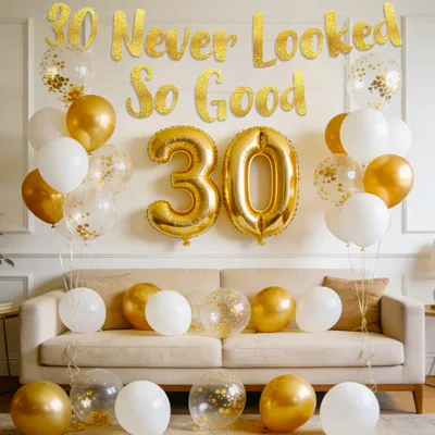 Ballon-Banner 30th Good, gold, 1 Stück, Party-Deko