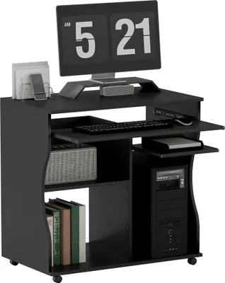 Zdjęcie produktu dla HOMCOM Biurko komputerowe Biurko na kółkach Biurko z półką na klawiaturę, półka, stolik pod komputer Czarny 80 x 48 x 75 cm