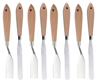 Produktbild von 8-teiliges Set von Ölgemäldeschabern mit Holzgriff für Farbverarbeitung und kreative Projekte