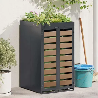 Produktbild von "Schlussverkauf" Mülltonnenlager/Mülltonnenbox - mit Pflanzerdach für 240L Tonne Anthrazit Stahl C17011