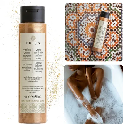 Obrázek produktu pro PRIJA vyživující tekutina do koupele s částečkami zlata a ženšenem, cestovní velikost 100 ml