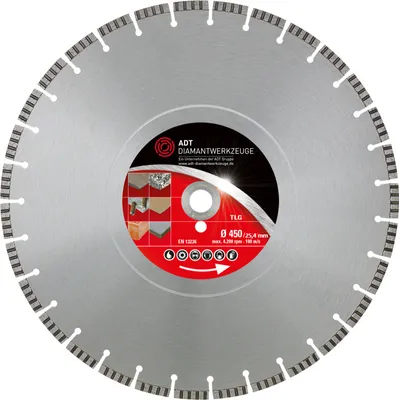 A circular diamond cutting disc with a prominent central label.