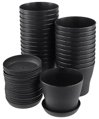 Immagine prodotto di Solidchoice - Set di 24 vasi in plastica nera con sottovaso