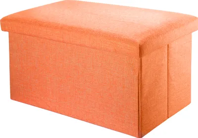 A studio shot of an orange storage ottoman.