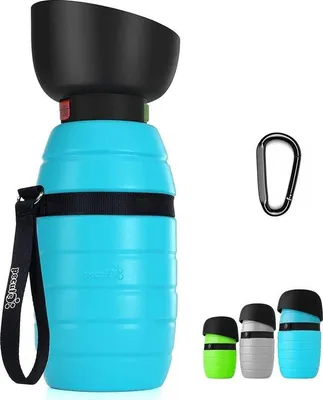 Produktbild von Famanu Hundewasserflasche für unterwegs - faltbare Trinkflasche mit Schüssel, blau, 650 ml