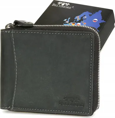 Image de Porte-monnaie homme en cuir vintage, spacieux, zippé, cuir naturel, noir, protection RFID