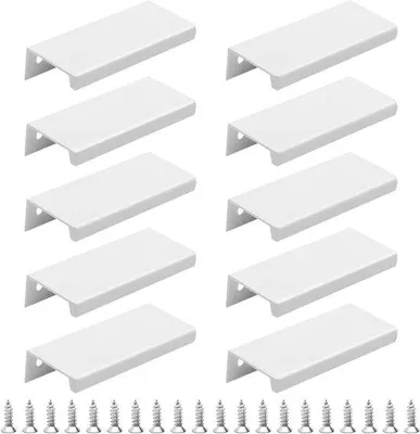 Productafbeelding van Set van 10 verborgen meubelgrepen, aluminium, wit, 80 mm, inclusief schroeven