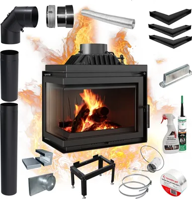 Produktbild von Eckkamineinsatz Gusseisen KRATKI SIMPLE 8 kW Ø 200 Links Kaminset