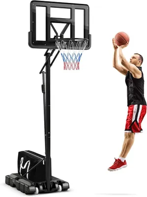 Produktbild von Basketballkorb auf Fuß, Basketballständer mit Korbhöhe von 143 bis 305 cm verstellbar, Tragbarer basketballanlage mit Stabiler Rückseite, für Outdoor & Indoor