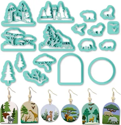 Immagine prodotto di Set di formine piccole, 17 pezzi, con motivi di animali e bosco, per modellare la pasta di polimero, ideale per la creazione di gioielli
