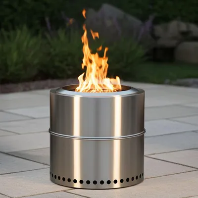 Produktbild von Edenoutdoor Feuerstelle, Feuerkorb, Feuertonne, Ø 37 cm, Deko für Garten,Terrasse und Balkon,Für Pellets/Holz, Edelstahl rauchfreier Camping-Tischkocher für die Vorstadt,Silber
