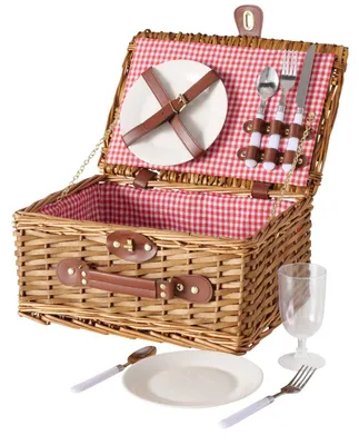Image de Panier de pique-nique en osier DARCEL, assiettes, verres, couverts