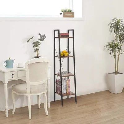 Image de Étagère pour armoire à 4 tablettes | Étagère de rangement pour cuisine et salle de bains | Noir et noyer 34 x 35 x 148 cm