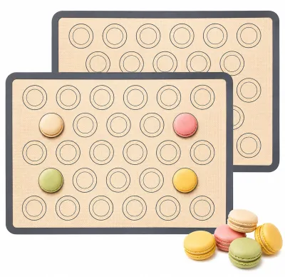 Produktbild von Macaron-Backmatte aus Silikon - 2 Stück Anti-Rutsch-Backunterlage - Für Macarons, Pizza, Kekse und Brot - Grau Rechteckig